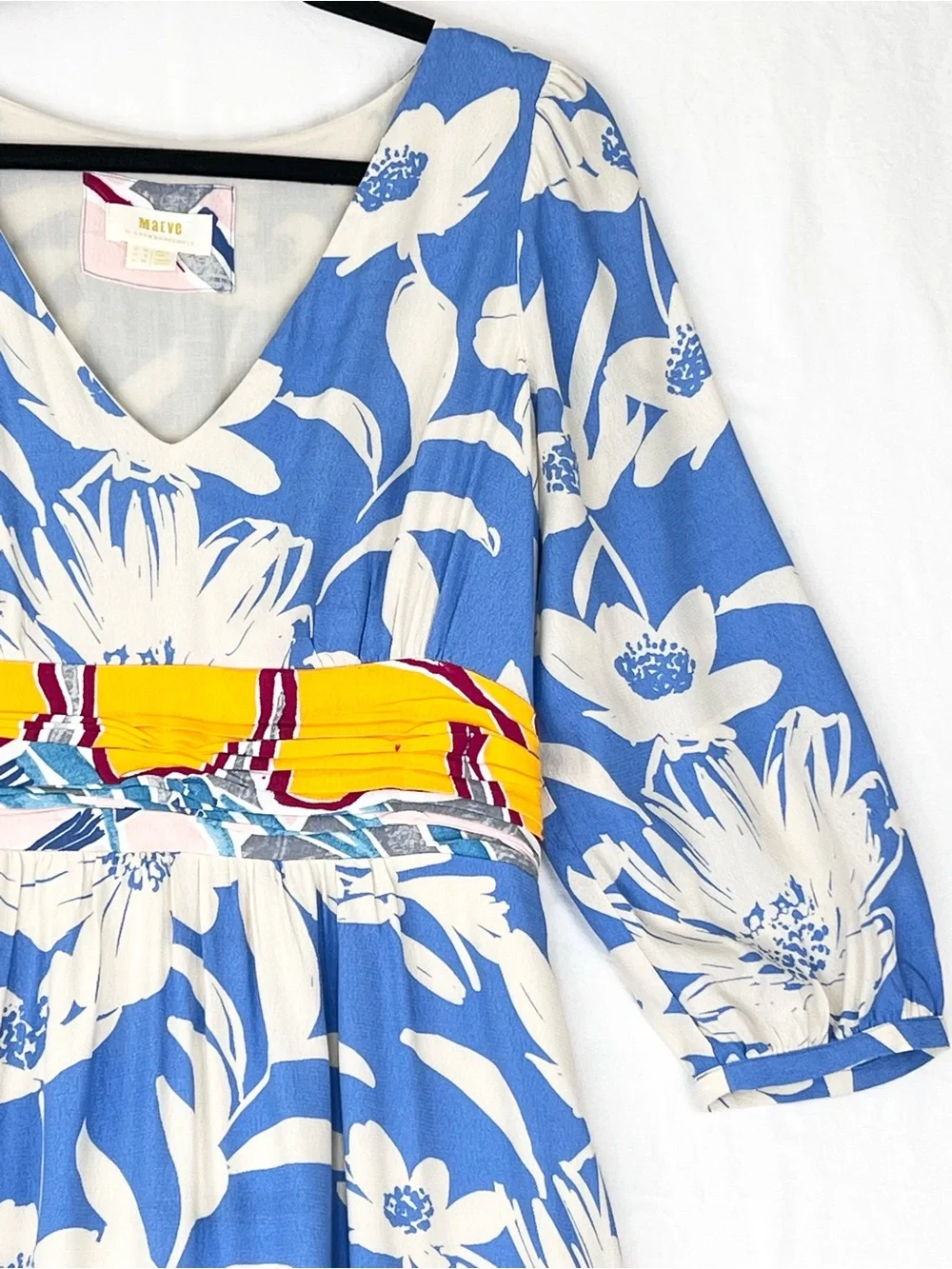 Anthropologie Maeve Belted Kimono Dress Sz 6 Blue Floral Boho Feminine Resort